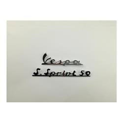Badge "Vespa" + "S.Sprint 50", antriore + rear shield for Vespa 50 SS chrome, fixation: Pins 6, spacing of the holes: 75 / 120mm