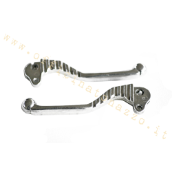 Couple polished aluminum shaped levers for Vespa 50 - Primavera - ET3 - PX - PE