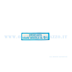 Adhesivo Vespa "Es importante usar 5% de mezcla", de color azul claro para Vespa hasta 1959