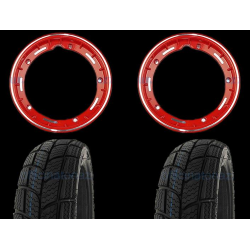 - Coppia ruote già montate complete di cerchio tubeless 2.10x10 rosso con pneumatico invernale Kenda K701 tubeless 3.00 x 10 - 47L M+S