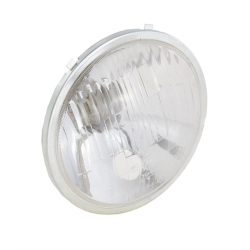 Gruppo ottico SIEM per Vespa 50 SS/90 SS/125 PV/ET3/Super /150 Super, tondo, Ã˜ 115 mm, vetro vero, lente, attacco anabbagliante: BA20d, presa luce di parcheggio: Ba15s, senza lampadine, con marchio IGM, grado A - per una riparazione fedele all'originale