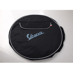 Black Vespa spare wheel cover with writing circle and pocket document holder 10 "