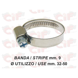 Fascetta in acciaio inox altezza 9 mm, utilizzo manicotto mm.32-50 