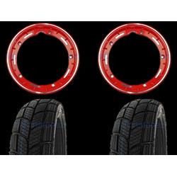 ruedas pareja ya equipados completa con el neumático de invierno rojo sin cámara borde 2.10x10 con tubeless Kenda K701 03:00 x 10 - 47L M + S